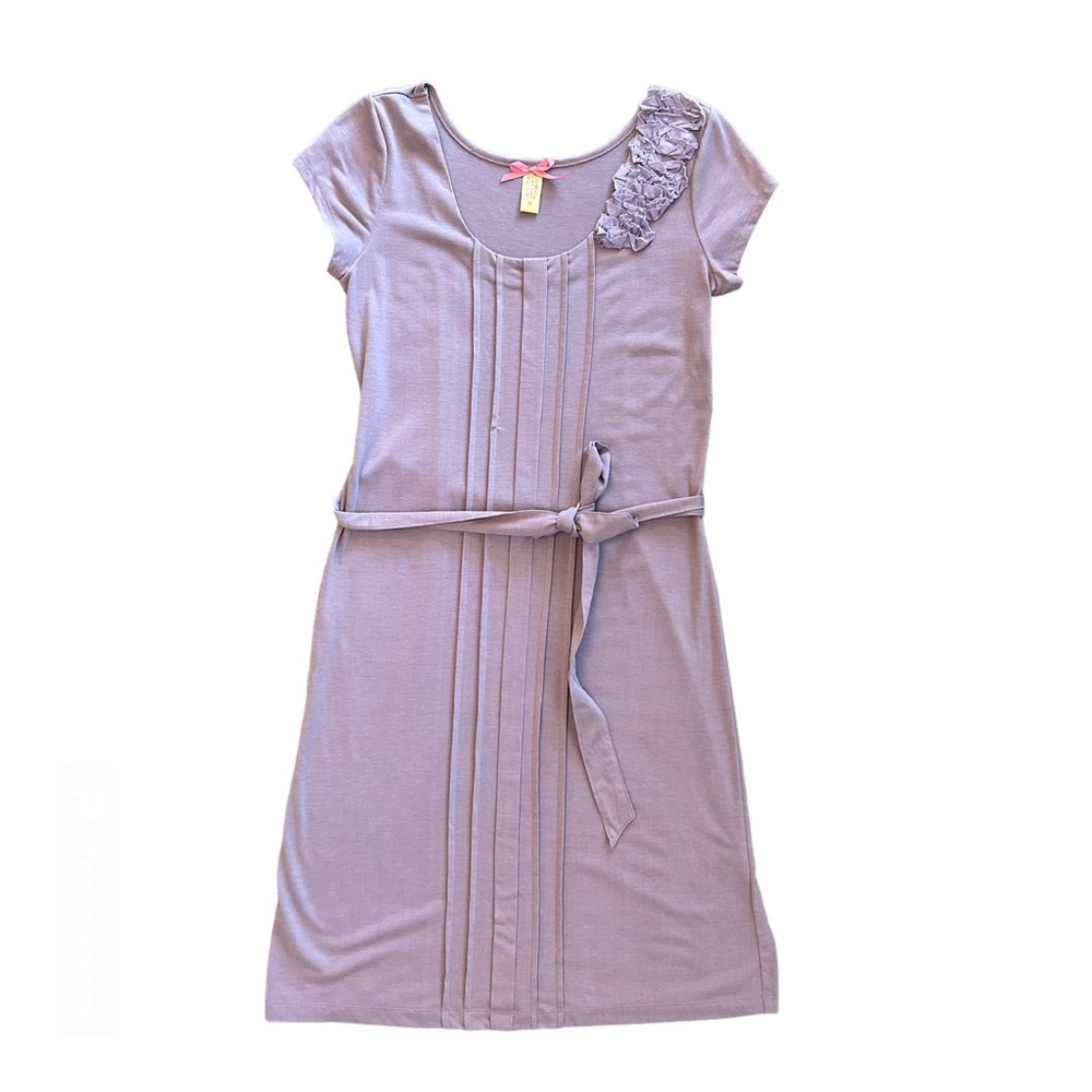 Downeast Basics purple short sleeve pleated dress with rosette size medium